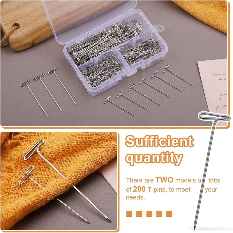 QMNNMA T Pins, 200 PCs T Shape Sewing Pins for Wigs and Crafts, Stainless Steel Push Pin Kit with Clear Box for Foam Head, Sewing, Crocheting and Modelling, 100 x 1.5 Inch and 100 x 2 Inch - Image 4